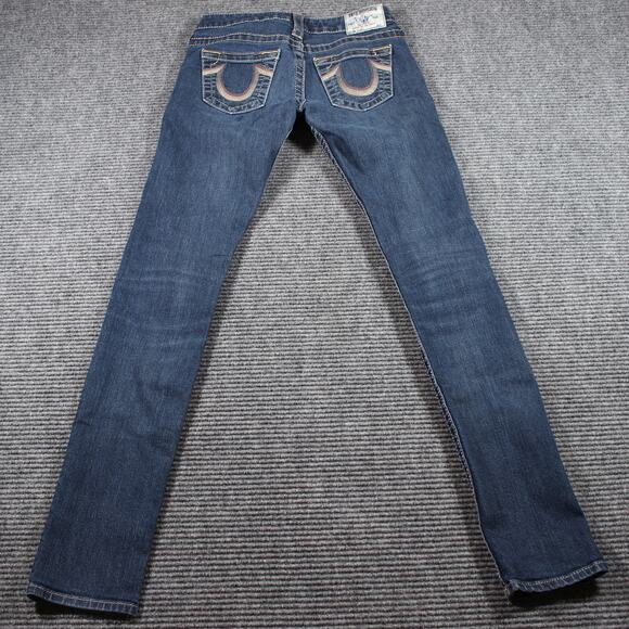 True Religion Jeans Womens 26 Blue Skinny 32 Inseam Contrast Stitch USA - Picture 6 of 12
